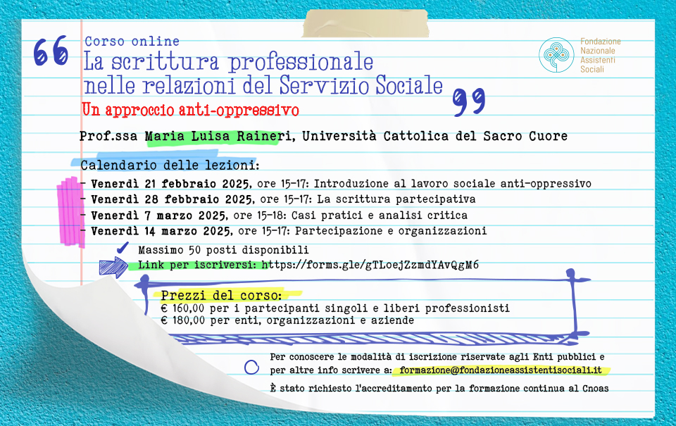 SCRIVERE CON… da febbraio torna il corso per assistenti sociali e non solo