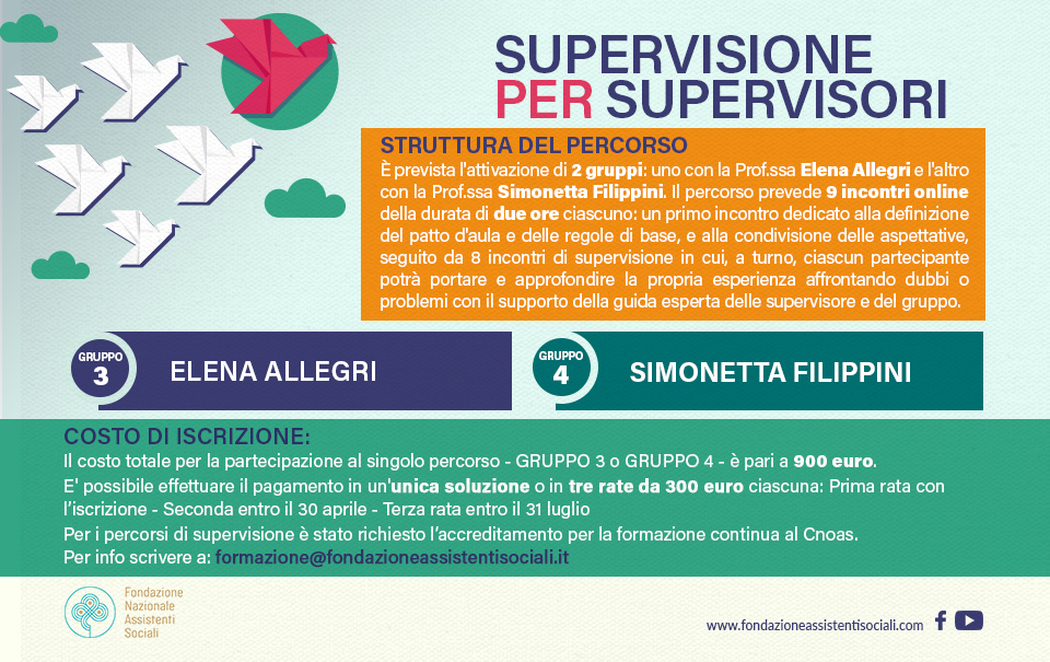 SUPERVISIONE PER SUPERVISORI: attivati altri due percorsi